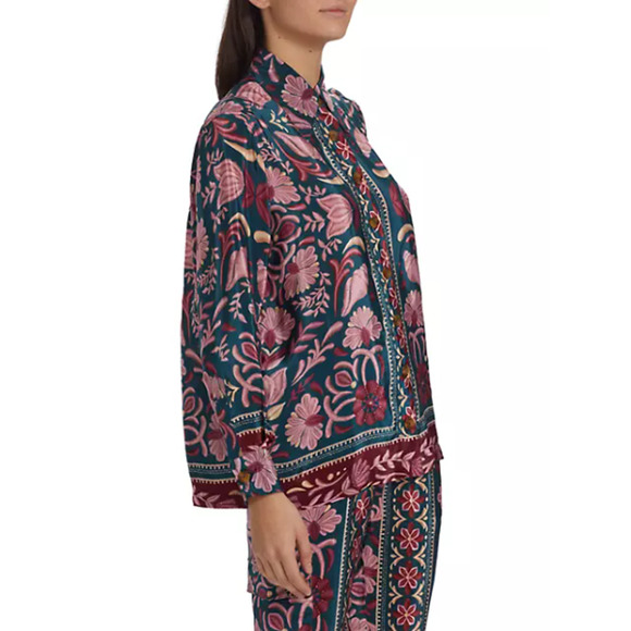 NEW Farm Rio Seashell Tapestry Buttoned Shirt Floral Salmon Pink Small - Picture 4 of 15